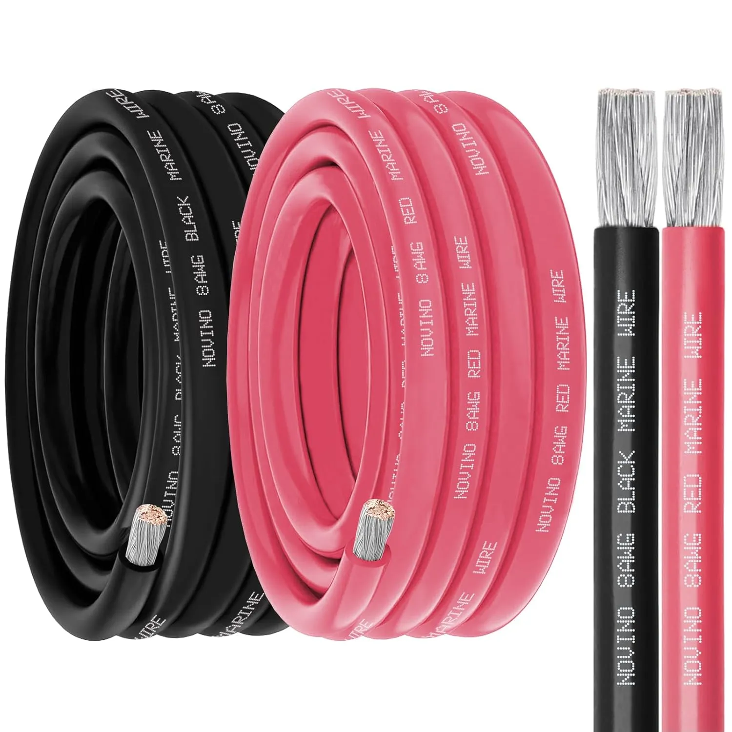 8 Gauge Marine Wire Include 8AWG 20FT Red & 20FT Black,8 Gauge Marine Grade Wire Tinned Copper Electrical Cable for Boat Automotive Speaker Battery Lighting Solar Panel Outdoor