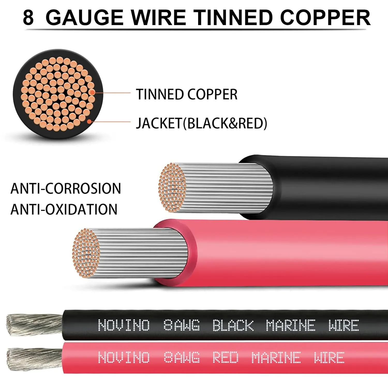 8 Gauge Marine Wire Include 8AWG 20FT Red & 20FT Black,8 Gauge Marine Grade Wire Tinned Copper Electrical Cable for Boat Automotive Speaker Battery Lighting Solar Panel Outdoor