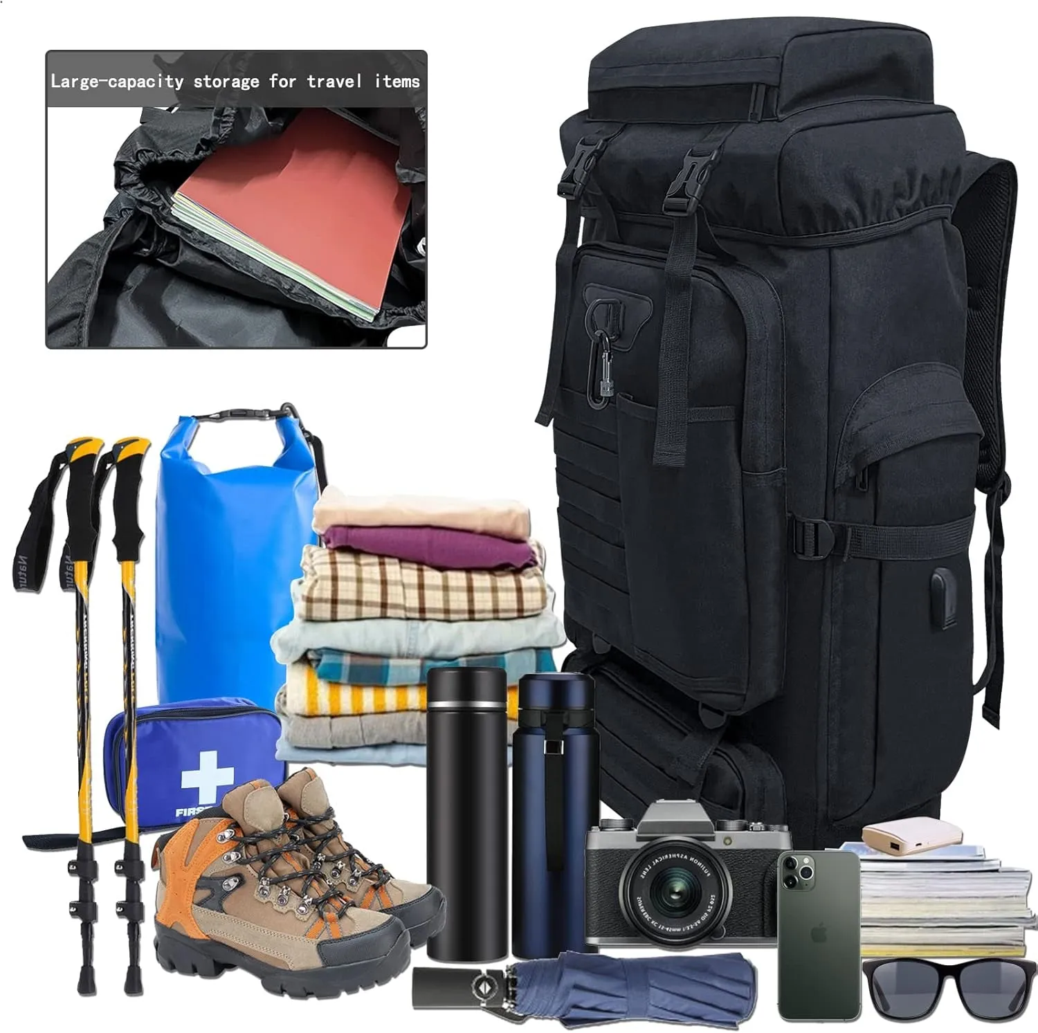 80L 100 Liters Camping Hiking Military Tactical Backpack,Water Resistant Large Travel Daypacks Outdoor MOLLE Rucksack