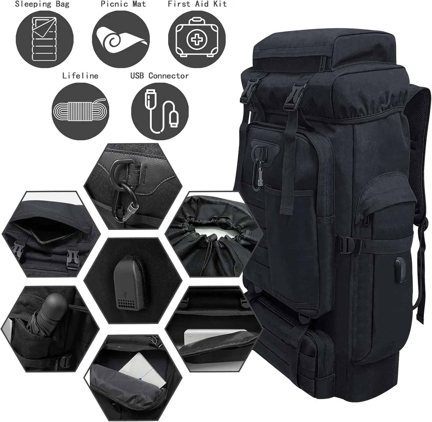 80L 100 Liters Camping Hiking Military Tactical Backpack,Water Resistant Large Travel Daypacks Outdoor MOLLE Rucksack