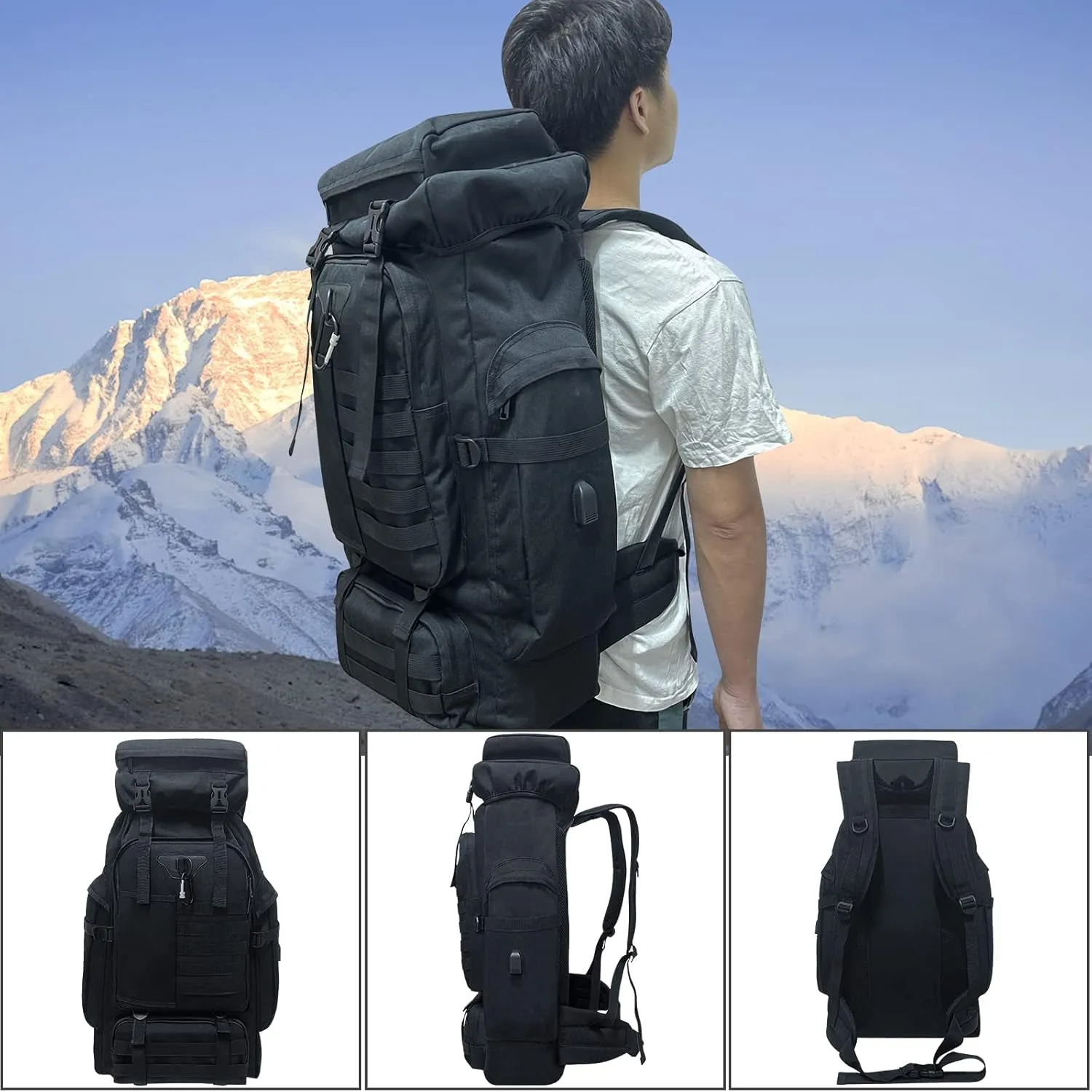 80L 100 Liters Camping Hiking Military Tactical Backpack,Water Resistant Large Travel Daypacks Outdoor MOLLE Rucksack