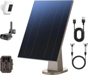 8W Solar Panel for Security Camera with Build-in 12000 mAh Rechargeable Battery, Comes with 360°Adjustable Mounting, 6V/12V Micro USB & USB-C Port for Outdoor Camera, Trail Camera, IP66 Waterproof