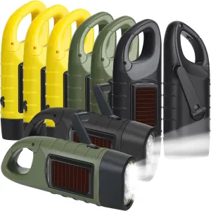 9 Pieces Hand Crank Flashlight Solar Powered Flashlight for Emergencies Dynamo Rechargeable LED Survival Light for Outdoor Sports Hiking Camping