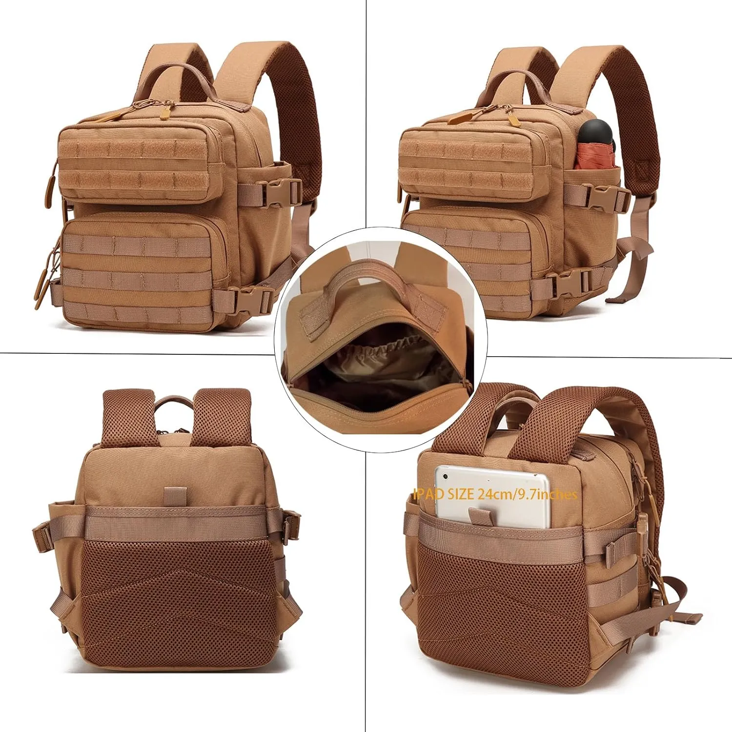 9L Mini Tactical Backpack, Multi-Purpose Rucksack,Small Gym Bag, EDC Molle, for Men and Women (Black camo)