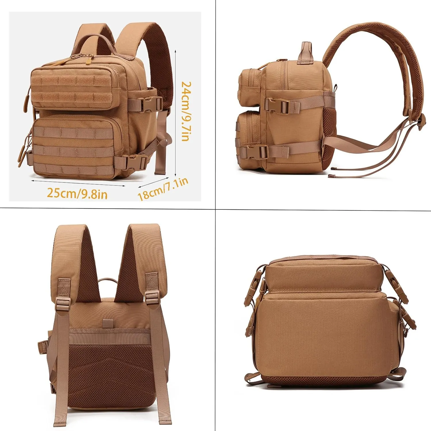 9L Mini Tactical Backpack, Multi-Purpose Rucksack,Small Gym Bag, EDC Molle, for Men and Women (CP)