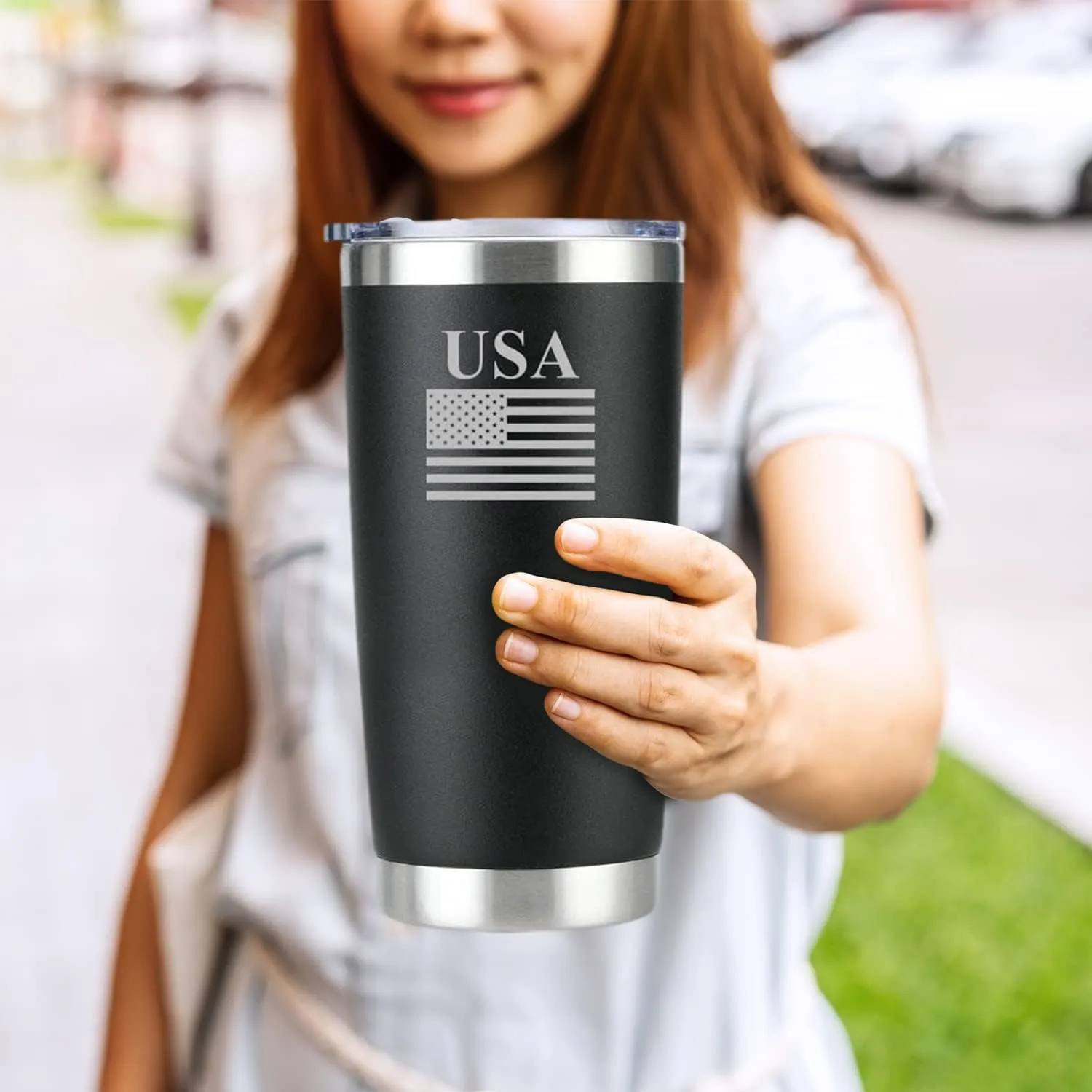 AAFEEN Black Coffee Tumbler Cup 20 oz | Double Walled Insulated Flask | Rust Proof Stainless Steel Hot and Cold Tumbler with Magslider Lid | Tea, Coffee Travel Mug for Men & Women with USA Flag Logo
