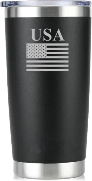AAFEEN Black Coffee Tumbler Cup 20 oz | Double Walled Insulated Flask | Rust Proof Stainless Steel Hot and Cold Tumbler with Magslider Lid | Tea, Coffee Travel Mug for Men & Women with USA Flag Logo