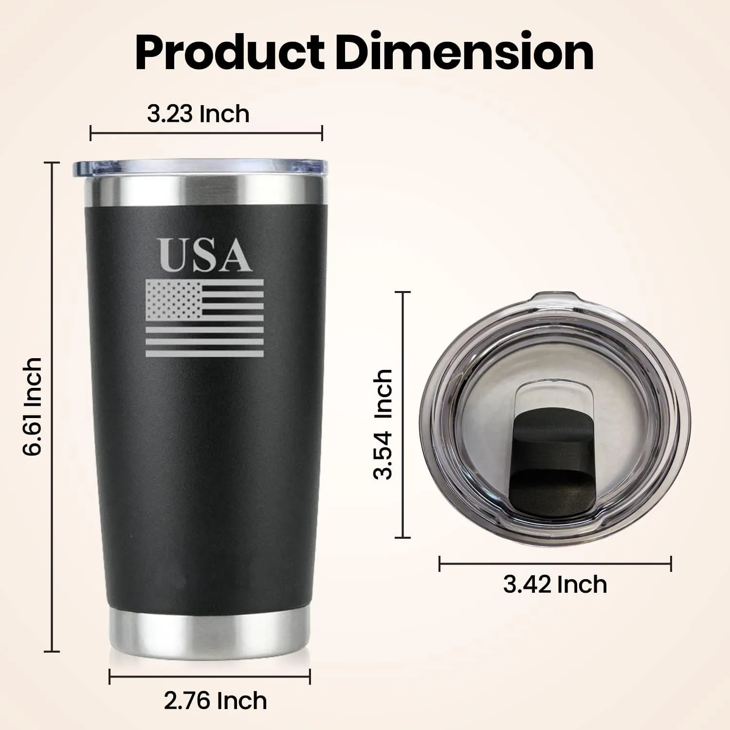 AAFEEN Black Coffee Tumbler Cup 20 oz | Double Walled Insulated Flask | Rust Proof Stainless Steel Hot and Cold Tumbler with Magslider Lid | Tea, Coffee Travel Mug for Men & Women with USA Flag Logo