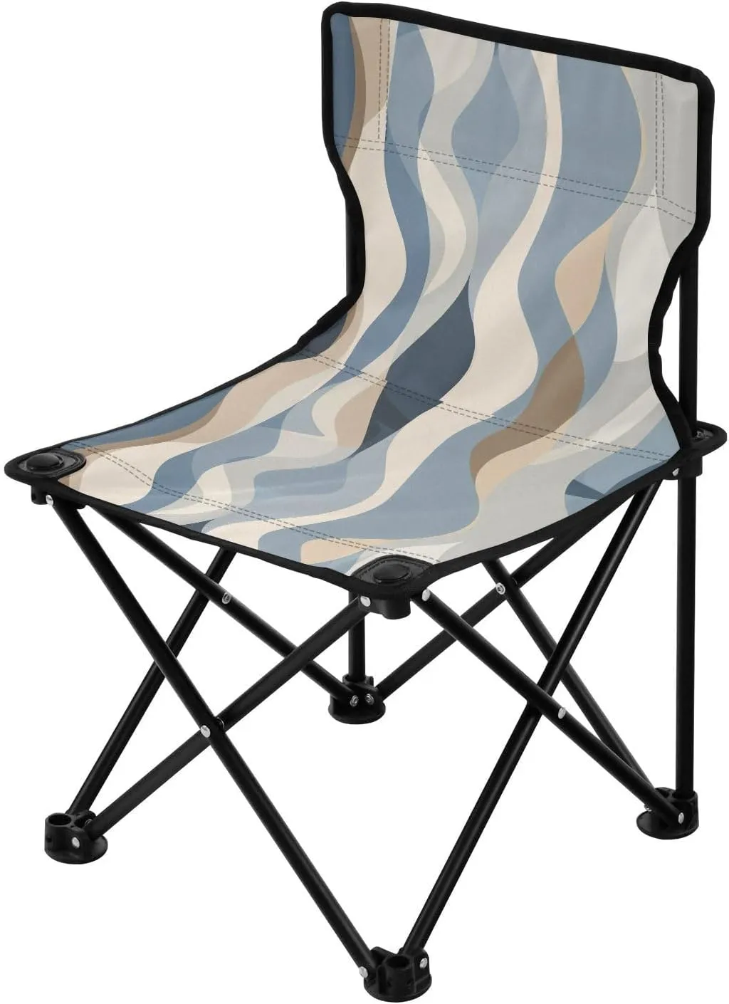 Abstract Blue Beige Collapsible Camp Chairs for Adults Heavy Duty Lightweight Portable Chair with Carrying Bag Lawn Chair for Camping Camp