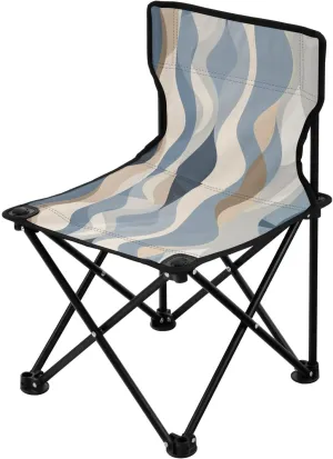 Abstract Blue Beige Collapsible Camp Chairs for Adults Heavy Duty Lightweight Portable Chair with Carrying Bag Lawn Chair for Camping Camp