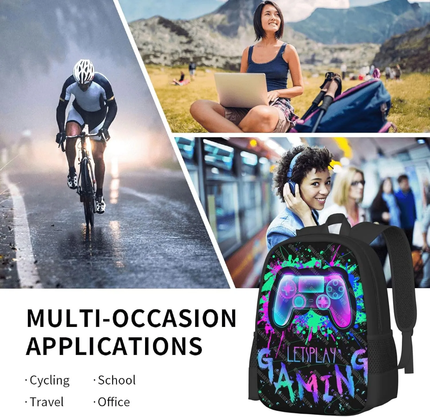 Abstract Gamepad Backpacks School Boys Backpack Ages 8-10 Video Games Gaming Backpack Water Resistant Bags Bookbag Travel Hiking Camping Daypack For Adults Teens Boys Girls