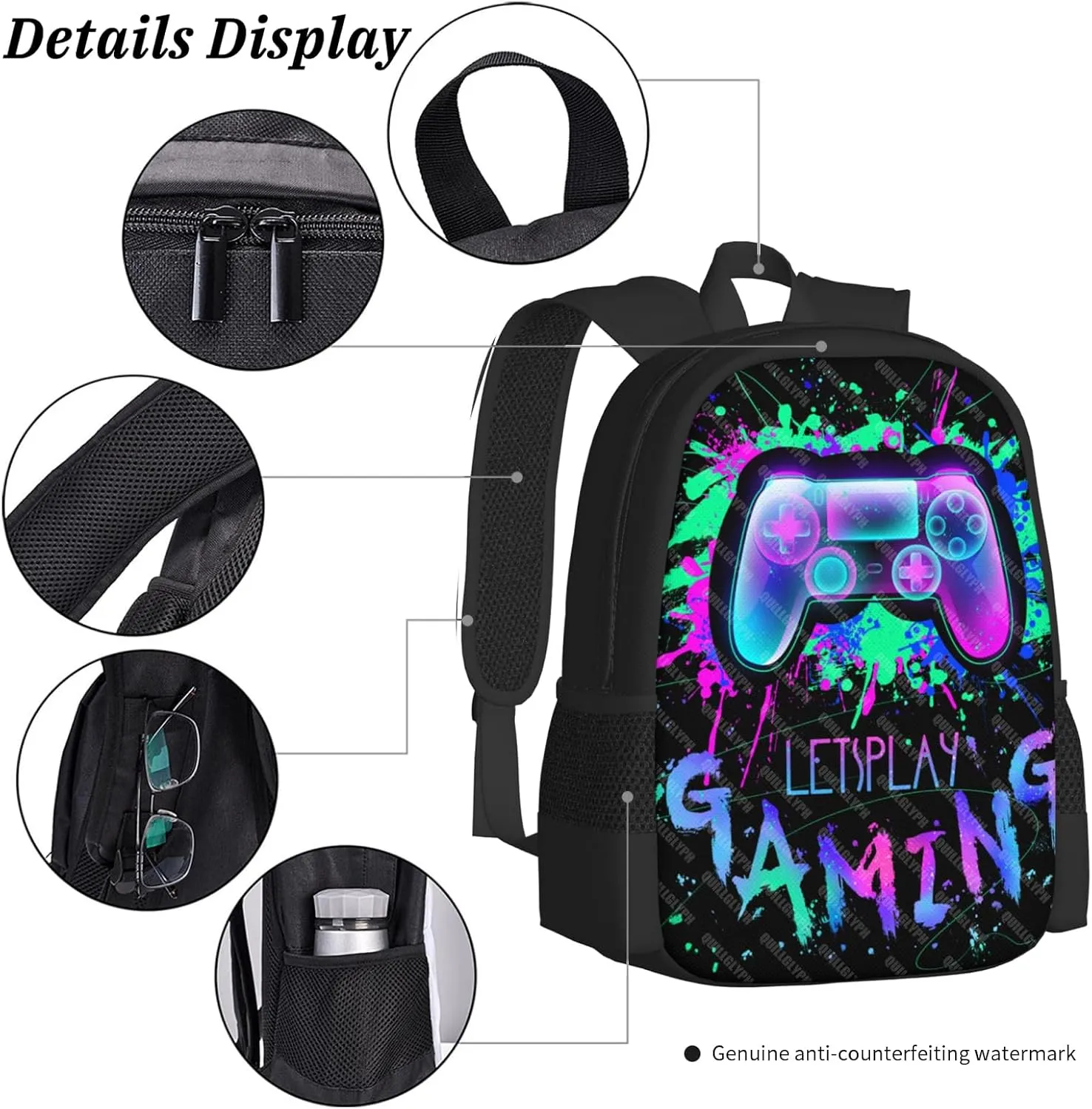 Abstract Gamepad Backpacks School Boys Backpack Ages 8-10 Video Games Gaming Backpack Water Resistant Bags Bookbag Travel Hiking Camping Daypack For Adults Teens Boys Girls