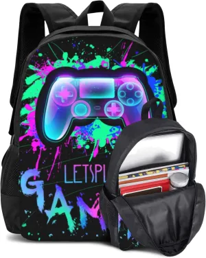 Abstract Gamepad Backpacks School Boys Backpack Ages 8-10 Video Games Gaming Backpack Water Resistant Bags Bookbag Travel Hiking Camping Daypack For Adults Teens Boys Girls