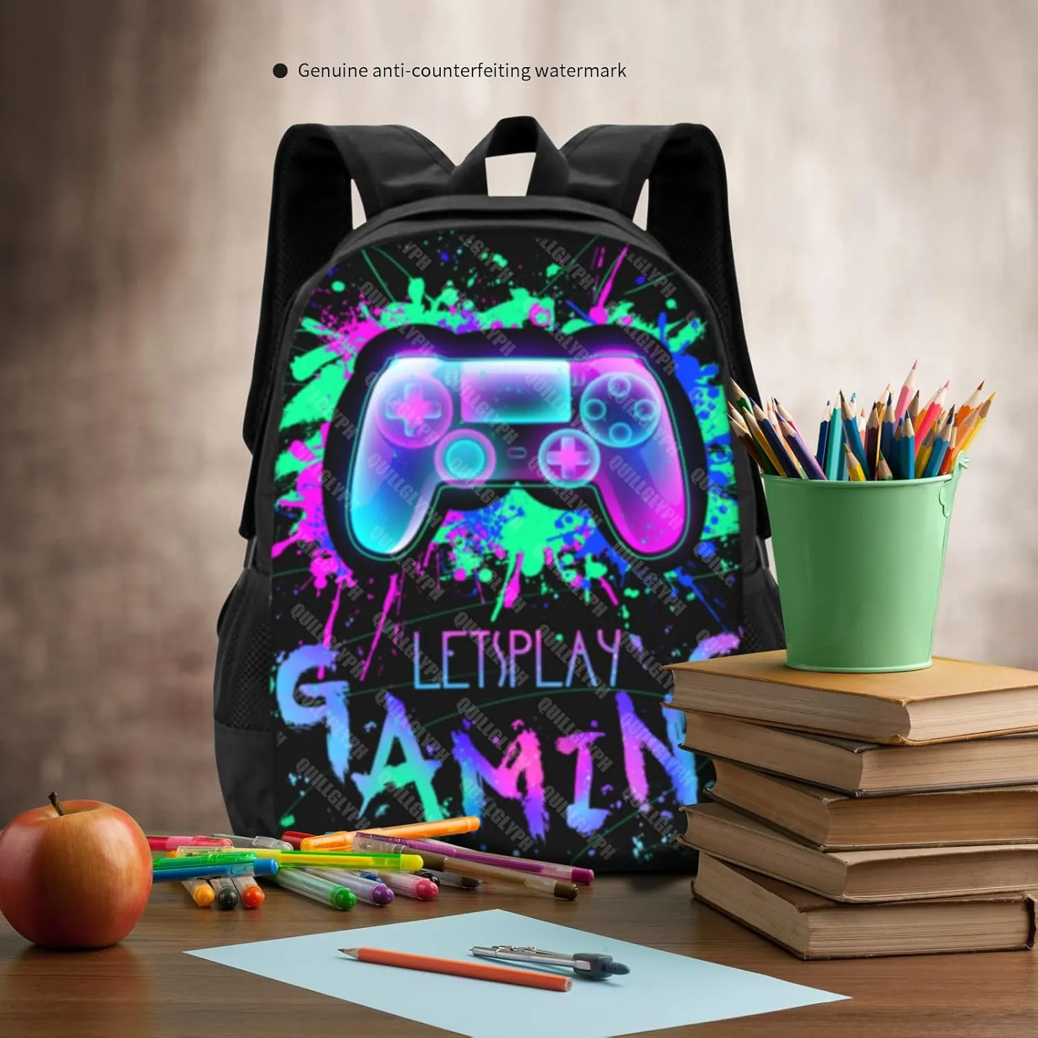 Abstract Gamepad Backpacks School Boys Backpack Ages 8-10 Video Games Gaming Backpack Water Resistant Bags Bookbag Travel Hiking Camping Daypack For Adults Teens Boys Girls