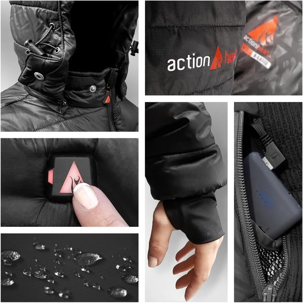 ActionHeat Men's 5V Insulated Heated Jacket with Detachable Hood, Battery Pack