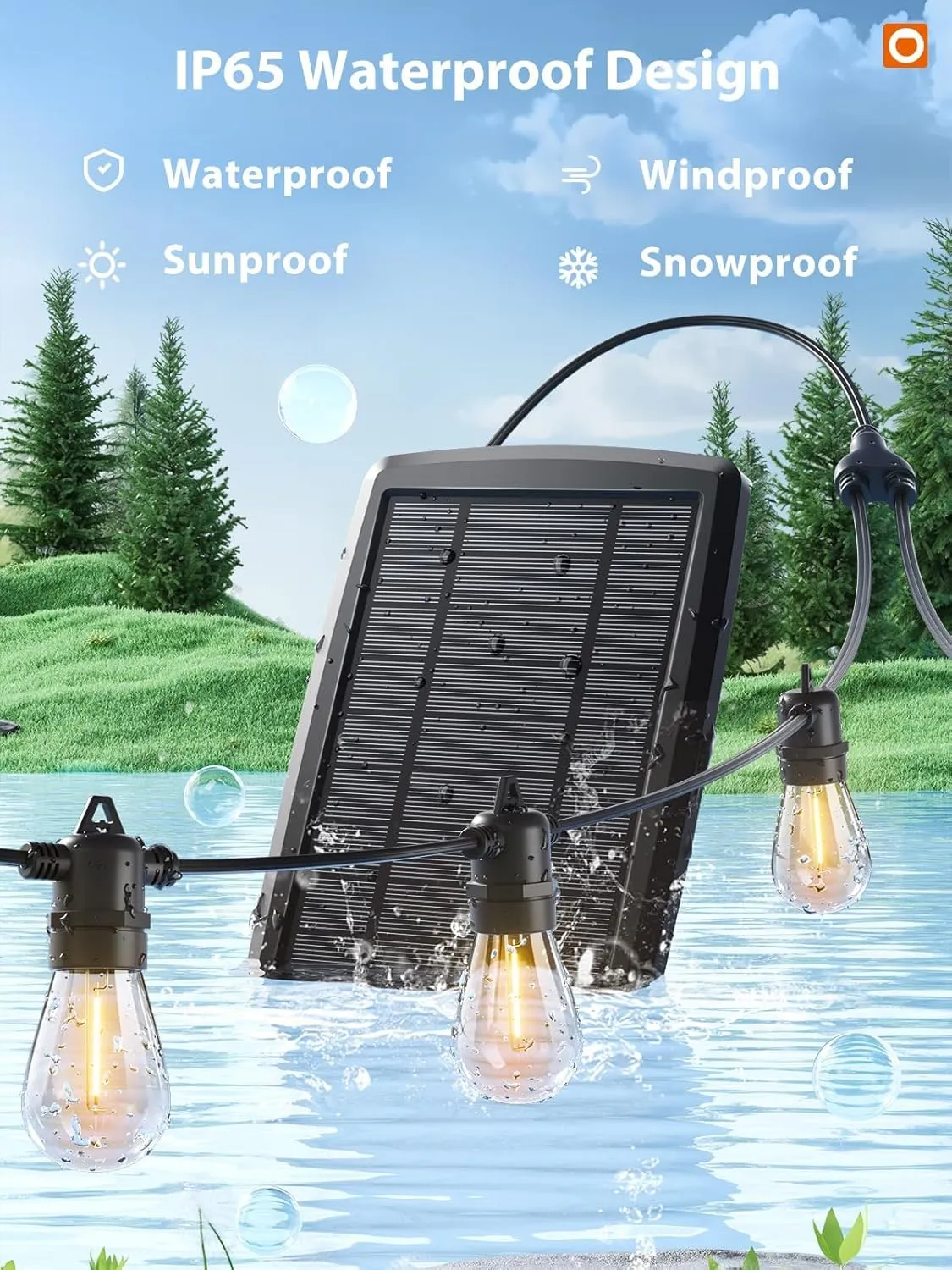 addlon 104FT(98FT 6) Solar String Lights Outdoor Waterproof with USB Port & Remote Control Solar Patio Lights for Outside Solar Powered with 34 LED Dimmable Bulbs for Porch Garden Deck Halloween
