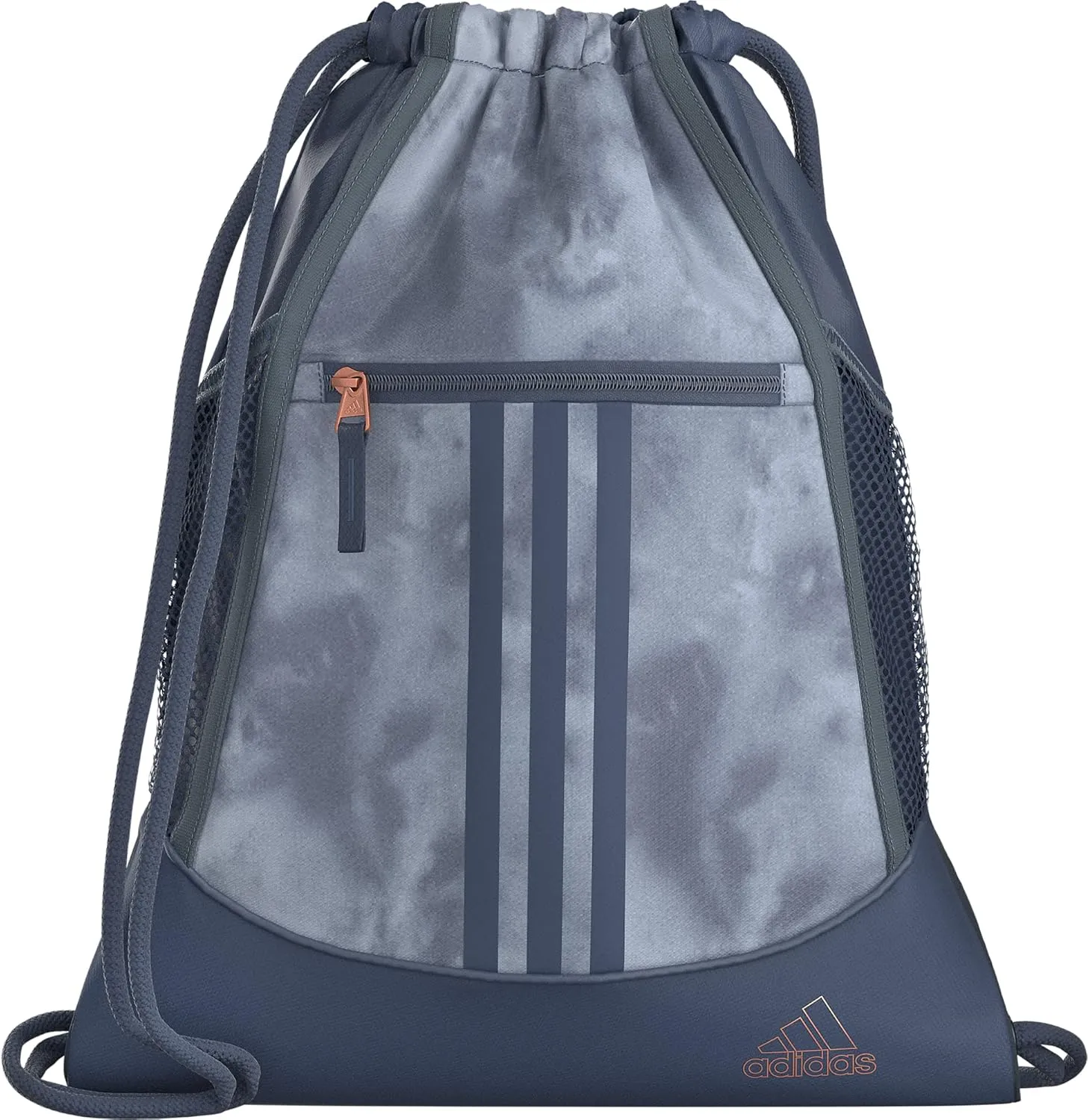 adidas Alliance Sackpack (12L) Lightweight Athletic Small Drawstring Team Sports Workout Bag Discontinued, Stone Wash Preloved Ink Blue/Preloved Ink Blue/Rose Gold, One Size
