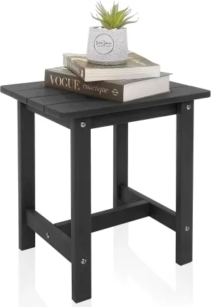 Adirondack Side Table - Small Plastic Outdoor Table for Patio, Pool, Balcony, Porch, Deck, Backyard, Indoor or Outdoor Use - Black HDPS