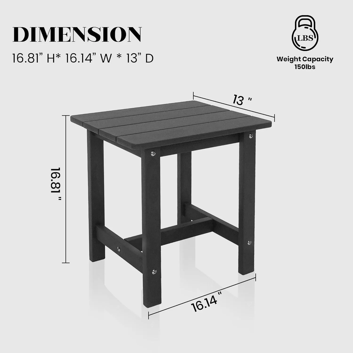 Adirondack Side Table - Small Plastic Outdoor Table for Patio, Pool, Balcony, Porch, Deck, Backyard, Indoor or Outdoor Use - Black HDPS