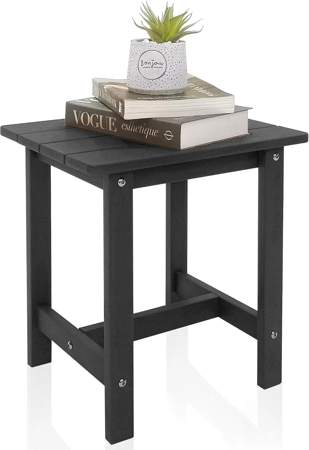 Adirondack Side Table - Small Plastic Outdoor Table for Patio, Pool, Balcony, Porch, Deck, Backyard, Indoor or Outdoor Use - Black HDPS
