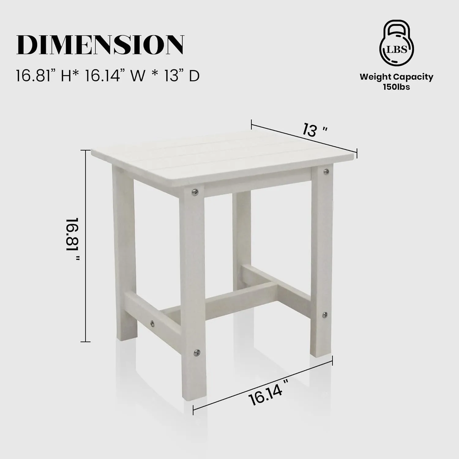 Adirondack Small Patio Table, HDPS Side Table for Pool, Balcony, Porch, Deck, Backyard, Indoor or Outdoor Use, White