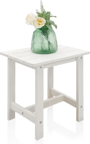 Adirondack Small Patio Table, HDPS Side Table for Pool, Balcony, Porch, Deck, Backyard, Indoor or Outdoor Use, White