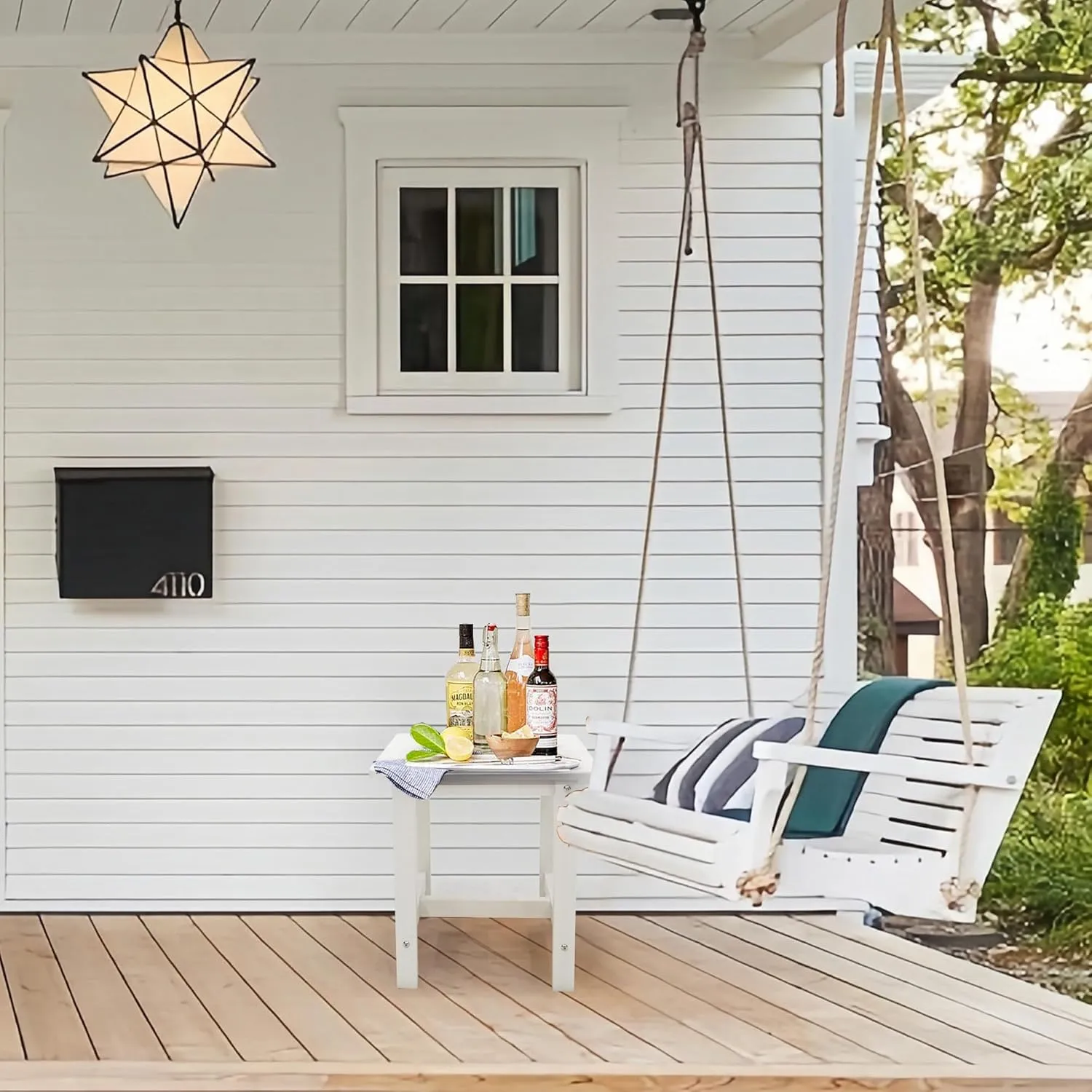 Adirondack Small Patio Table, HDPS Side Table for Pool, Balcony, Porch, Deck, Backyard, Indoor or Outdoor Use, White