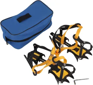 Adjustable Steel Crampons, 10 Teeth Strap Binding Ice Grips, Slip Cleats for Hiking on Snow and Ice
