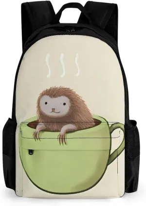 Adorable Sloth And Coffee Art Rucksack Polyester Anti-Theft Multipurpose Carry On Bag Large Capacity Travel and Sport Backpack Rucksack With Smooth Zippers