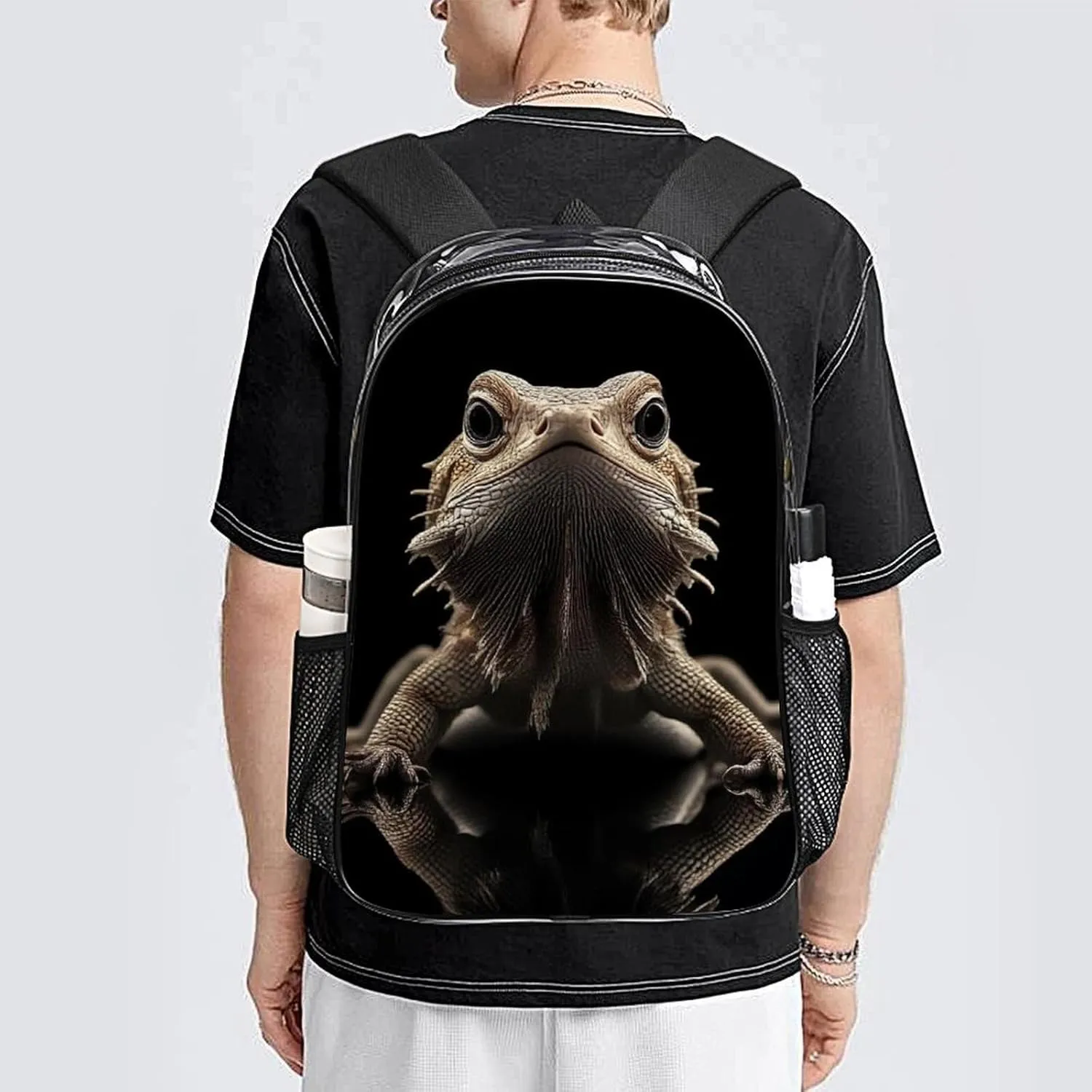 Adults Lightweight Cute Funny Bearded Dragon Lizards Animal Rucksacks Large Capacity Bookbag Transparent Bag for Trekking Outdoors Bicycle