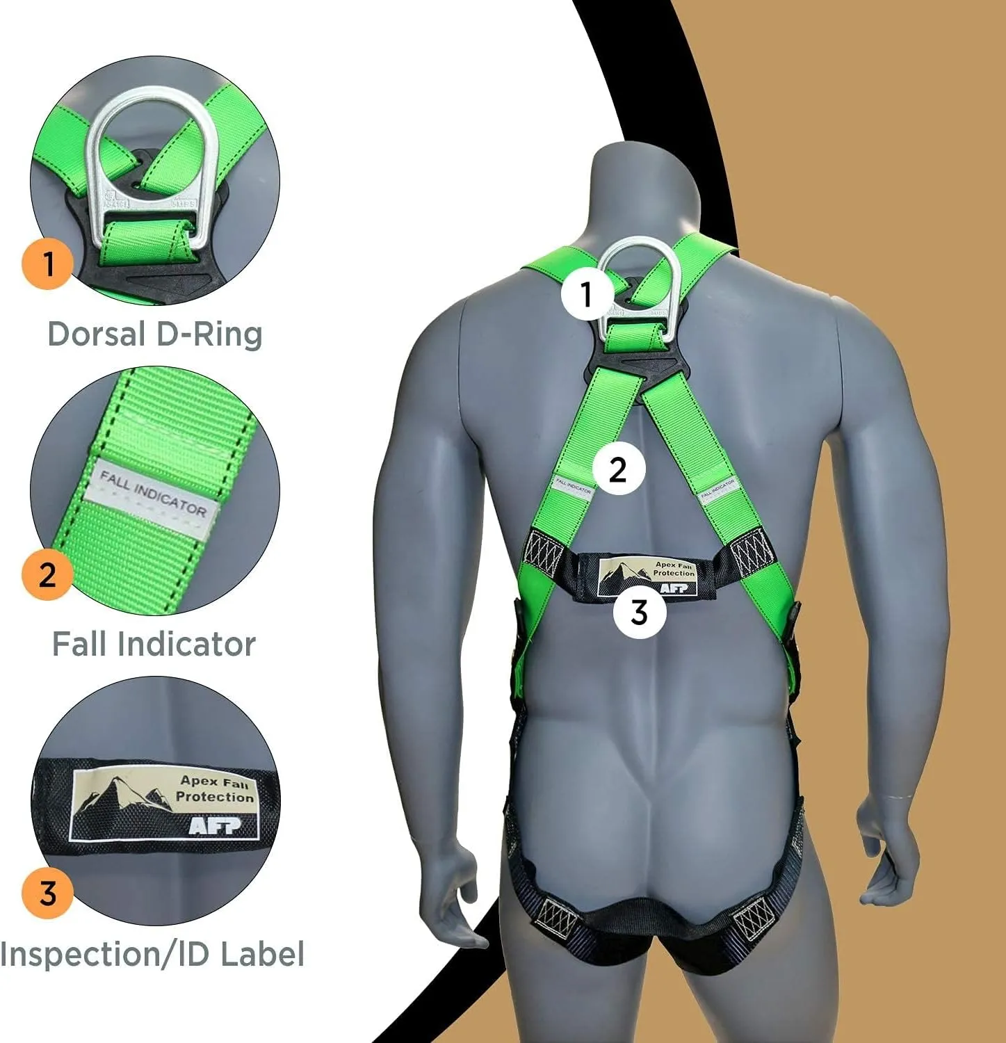 AFP Universal Full-Body Fall Protection Safety Harness w/ 3 D-Rings and Tongue Buckle Legs