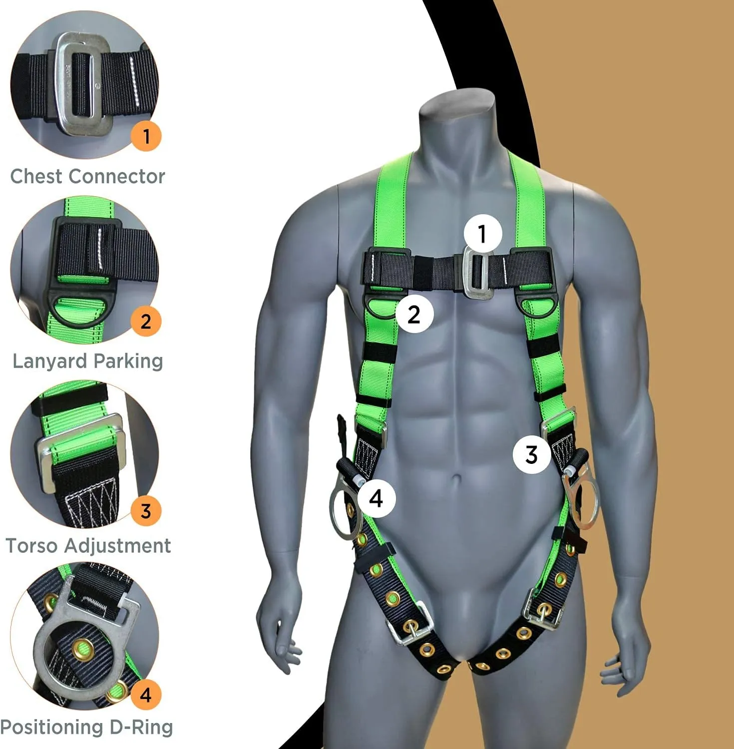 AFP Universal Full-Body Fall Protection Safety Harness w/ 3 D-Rings and Tongue Buckle Legs