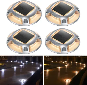 AGPTEK Solar Driveway Lights Outdoor 4 Pack, 2 Color Modes LED Deck Dock Marine Waterproof Driveway Marker Lights for Step Sidewalk Stair Garden Pathway Walkway Yard (Warm White/Cool White)