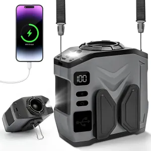 AI Portable Waist Fan, Personal Neck Fan 100 Speed 20000RPM Strong Airflow, Shirt Belt Fan with up to 40H, Rechargeable Wearable for Outdoor with Flashlight as Power Bank Hiking Camping