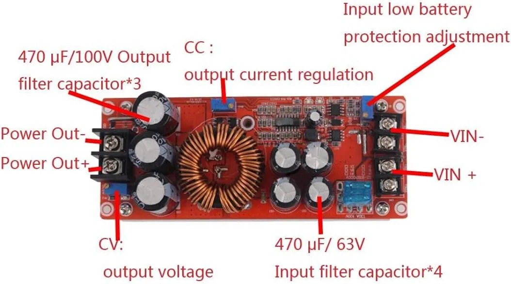 Aideepen 1200W 20A DC Converter Boost Car Step-up Power Supply Module Adjustable Voltage Converter 8-60V to 12-83V