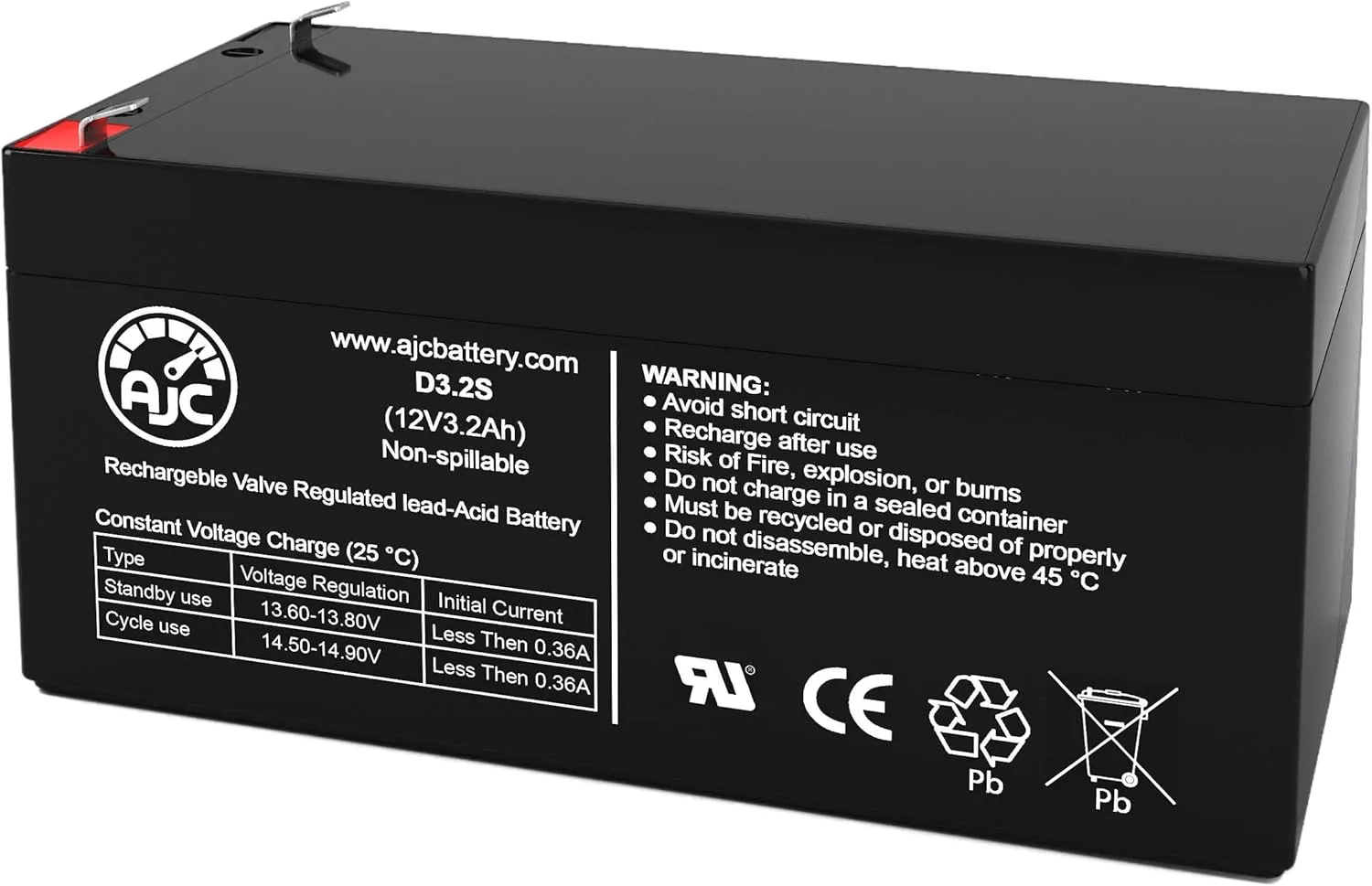AJC Battery Compatible with Power-Sonic 12V 3.2Ah 12V 3.2Ah Sealed Lead Acid Battery