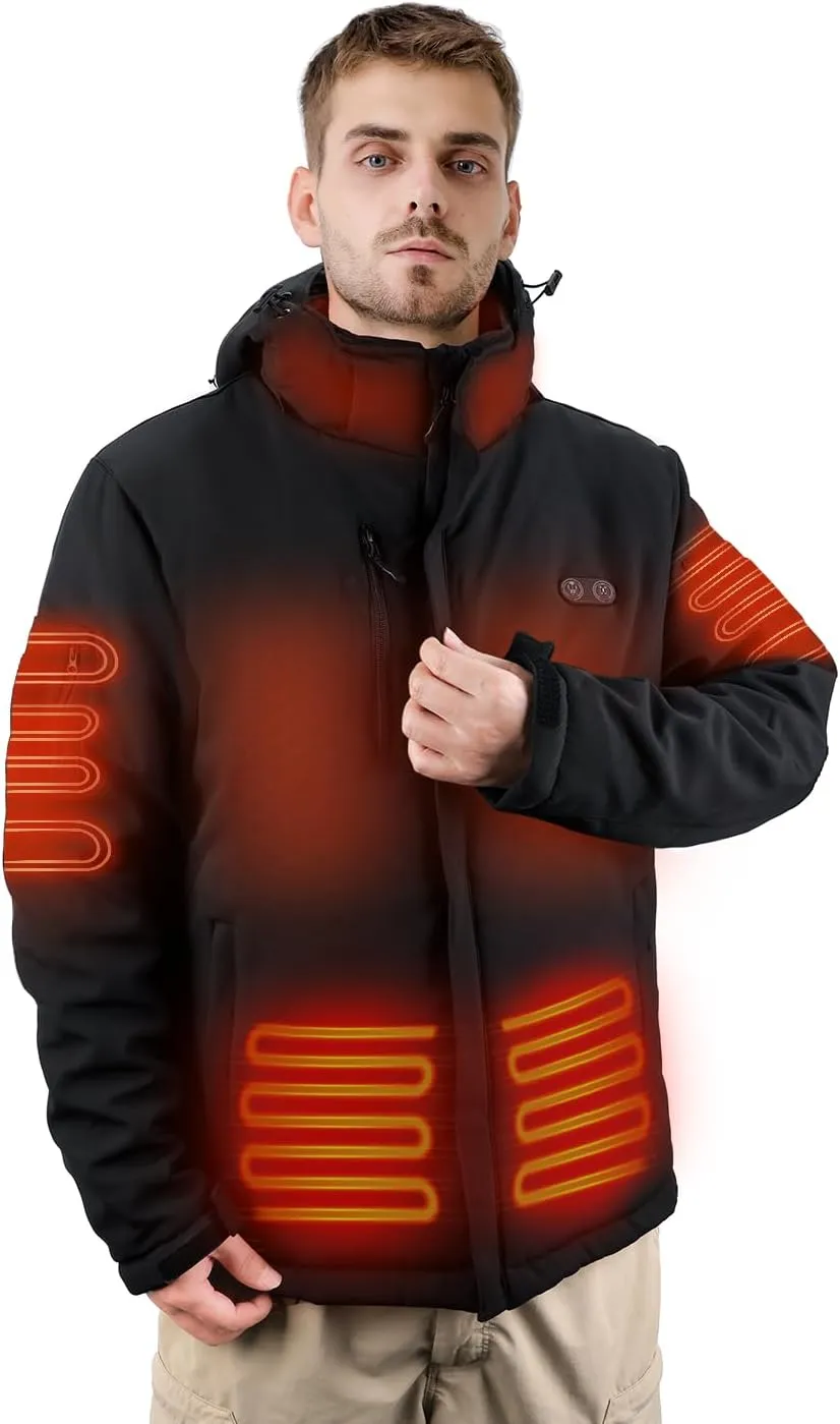 Alpha 7.4V Mens Heated Jacket With Battery Pack 16000mAh - Heated Clothes (US, Medium, Regular, Black)