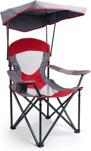 ALPHA CAMP Camp Chair with Shade Canopy Folding Camping Chair with Cup Holder and Carry Bag for Outdoor Camping Hiking Beach, Heavy Duty 300 LBS, Red