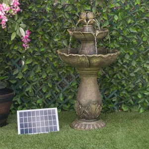Alpine Corporation USA142SLR 34" Solar Flower Style 2-Tiered Water Fountain – Elegant Outdoor Waterfall Feature for Garden, Patio & Lawn Decoration, Tan