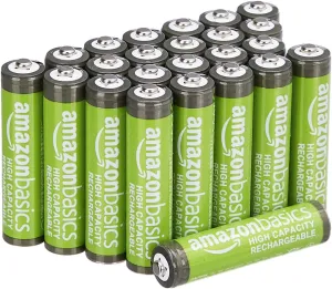 Amazon Basics Rechargeable AAA Batteries, 24-Pack, 850 mAh, NiMH High-Capacity Batteries, Recharge up to 500x Times, Pre-Charged