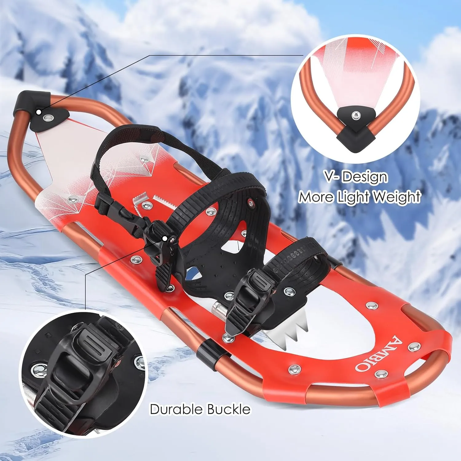 AMBIO 2 in 1 Snowshoes for Men Women Youth, Light Weight Aluminum Snow Shoes with Carrying Tote Bag