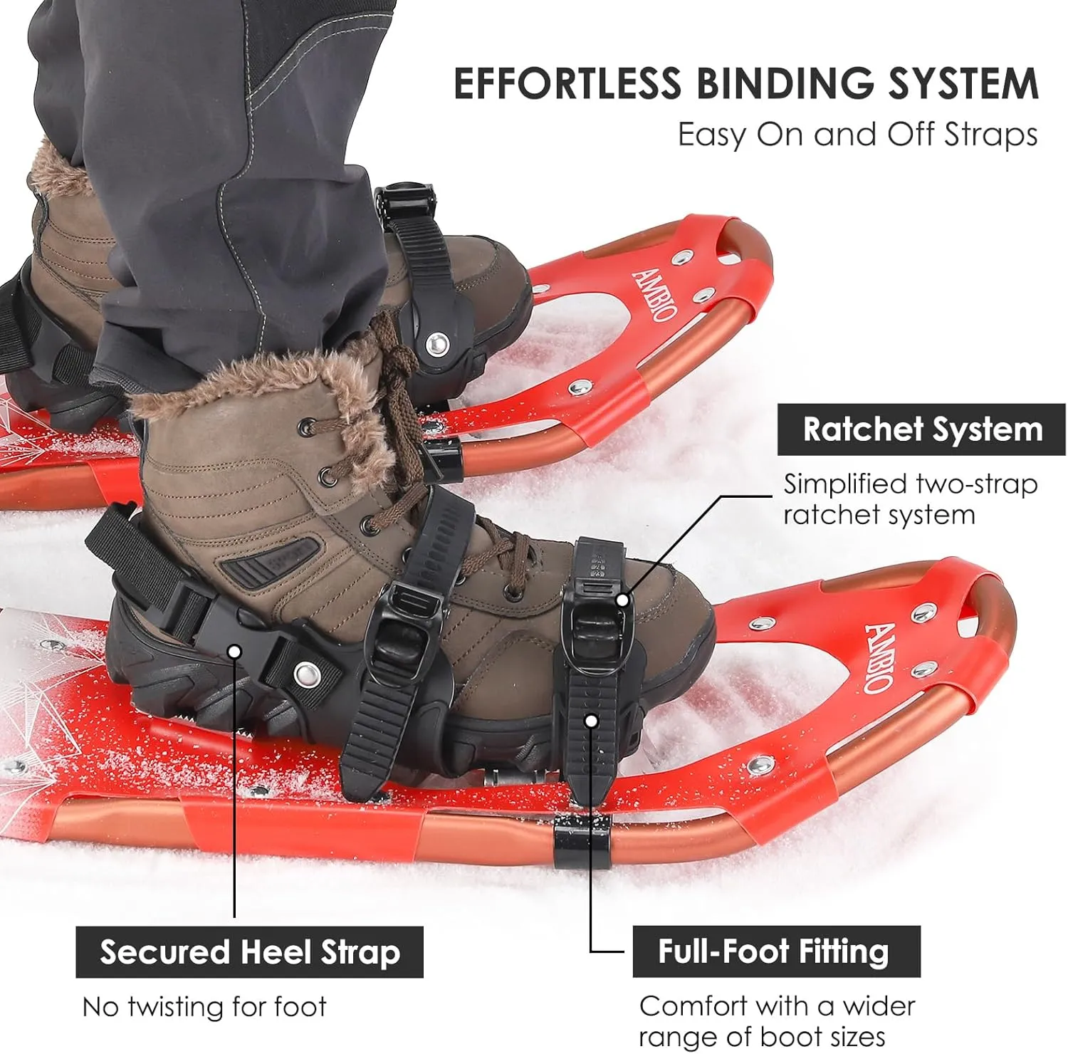 AMBIO 2 in 1 Snowshoes for Men Women Youth, Light Weight Aluminum Snow Shoes with Carrying Tote Bag
