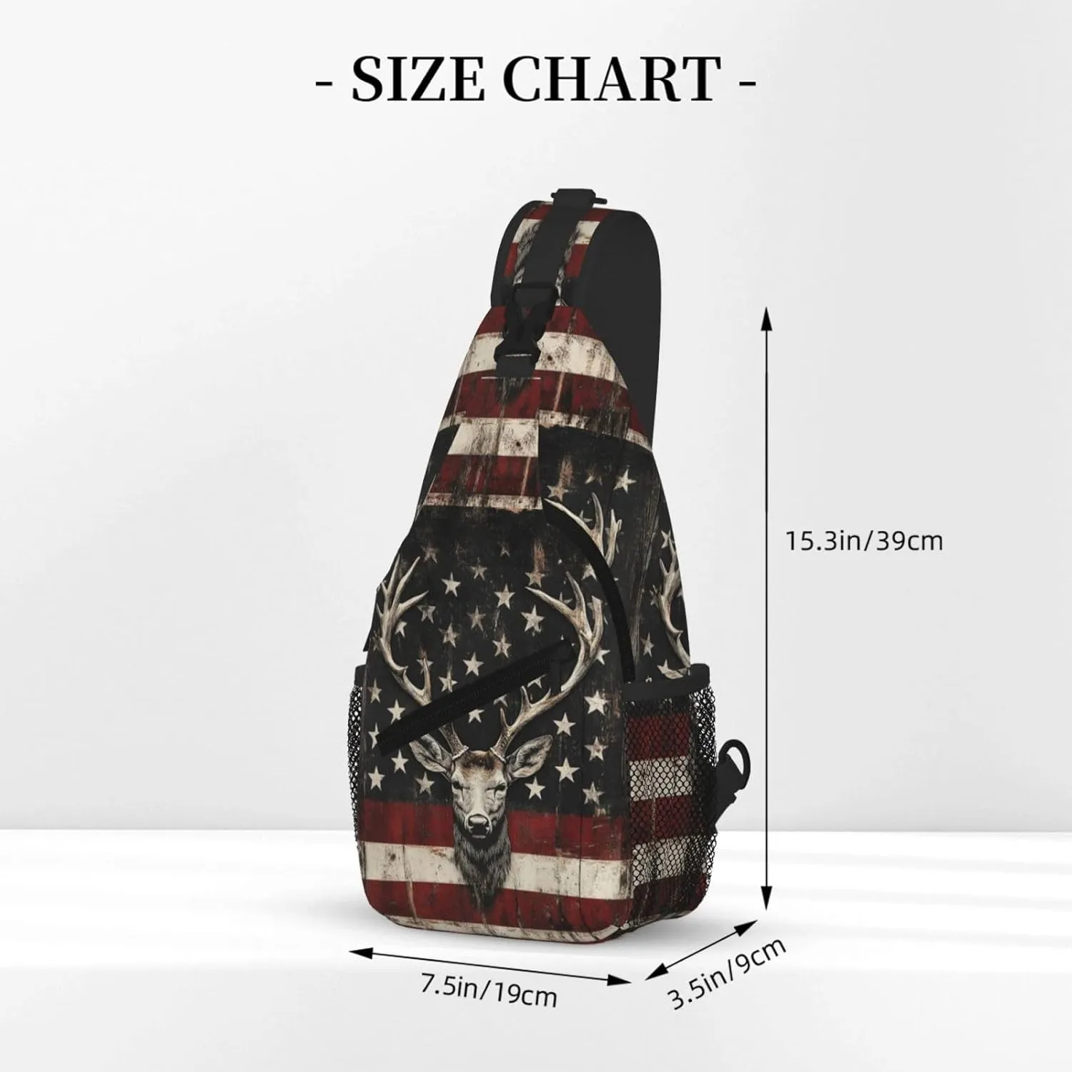 American Flag Deer Sling Bag Crossbody Backpack Shoulder Daypack Multipurpose Cross Body Chest Bag for Men Women Travel Hiking Sports Gym