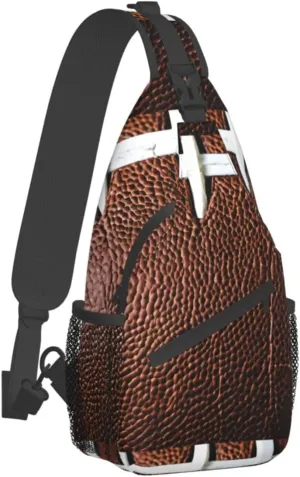 (American Football Laces) Crossbody Bag Men Lightweight Chest Backpack For Hiking Cycling Traveling Running