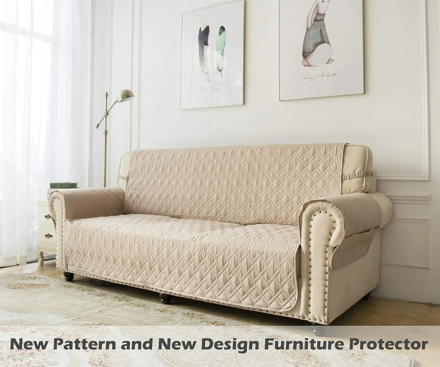 Ameritex Couch Sofa Slipcover 100% Waterproof Nonslip Quilted Furniture Protector Slipcover for Dogs, Children, Pets Sofa Slipcover Machine Washable (Beige, 78")
