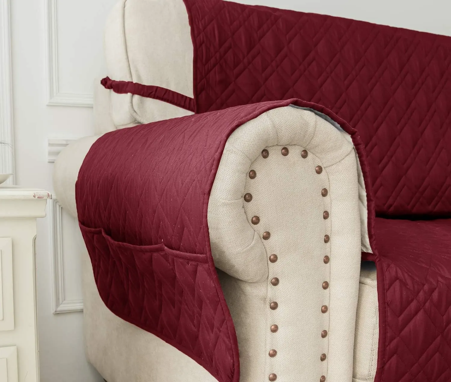 Ameritex Couch Sofa Slipcover 100% Waterproof Nonslip Quilted Furniture Protector Slipcover for Dogs, Children, Pets Sofa Slipcover Machine Washable (Burgundy, 68")