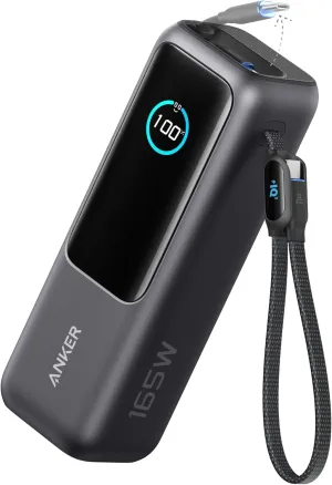 ANKER Laptop Power Bank, 25,000mAh Portable Charger with Triple 100W USB-C Ports for Multi-Device Charging, Built-in and Retractable Cables, for iPhone 16/15 Series, MacBook, Samsung, and More