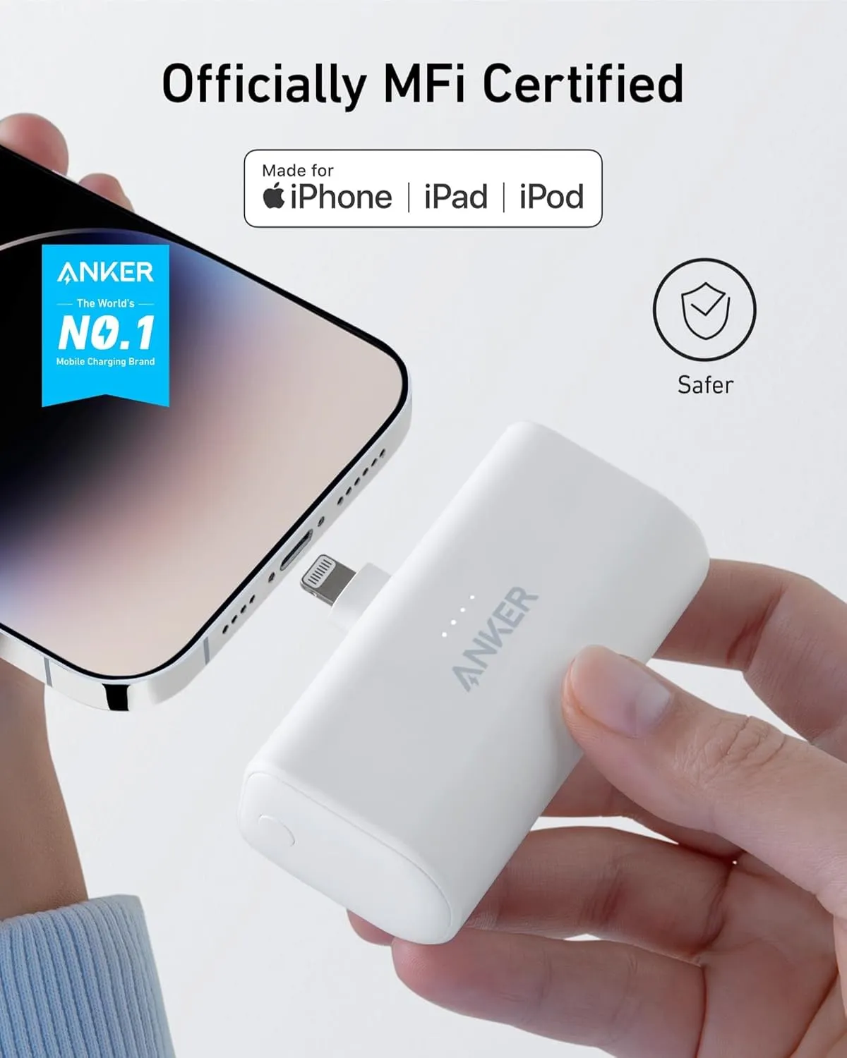 Anker Nano Power Bank with Built-in Lightning Connector, Portable Charger 5,000mAh MFi Certified 12W, Compatible with iPhone 14/13/12 Series (Black)