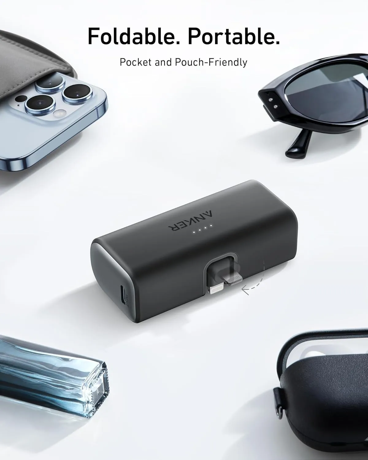 Anker Nano Power Bank with Built-in Lightning Connector, Portable Charger 5,000mAh MFi Certified 12W, Compatible with iPhone 14/13/12 Series (Black)