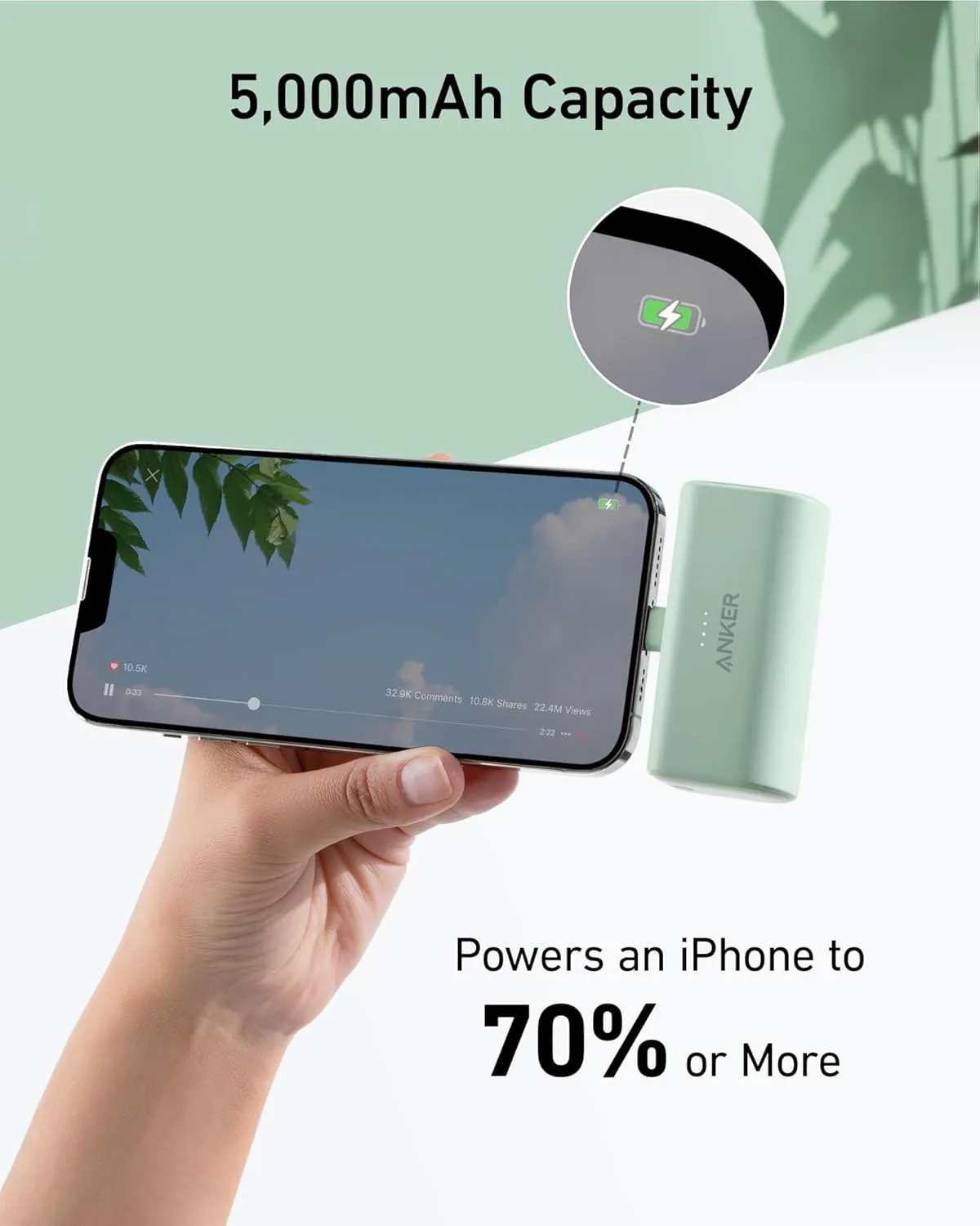 Anker Nano Power Bank with Built-in Lightning Connector, Portable Charger 5,000mAh MFi Certified 12W, Compatible with iPhone 14/13/12 Series (Black)
